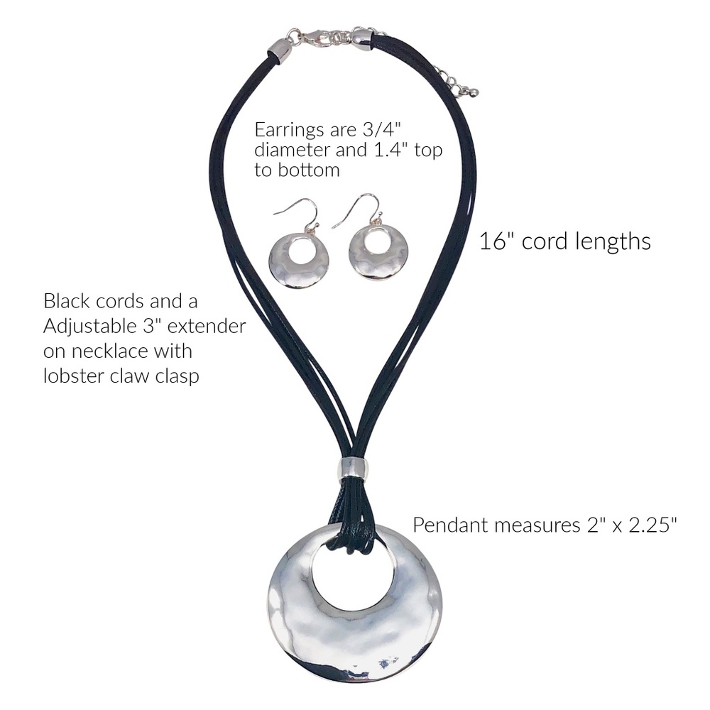 Pendant Necklace Black Cords Statement Piece with Matching Earrings - Picture 2 of 5